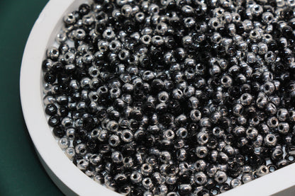 Black and Silver Ombre Glass Seed Beads 4mm, Shiny Round Beads for Jewelry Making, Seed Beads, Beading Supplies #2742
