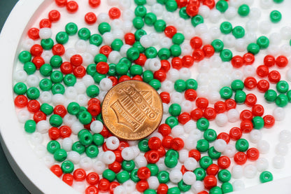 Christmas Color Glass Seed Beads 4mm, Red, Green, and White Mixed Round Beads for Jewelry Making, Seed Beads, Beading Supplies #2944