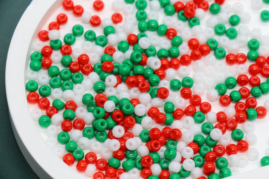 Christmas Color Glass Seed Beads 4mm, Red, Green, and White Mixed Round Beads for Jewelry Making, Seed Beads, Beading Supplies #2944