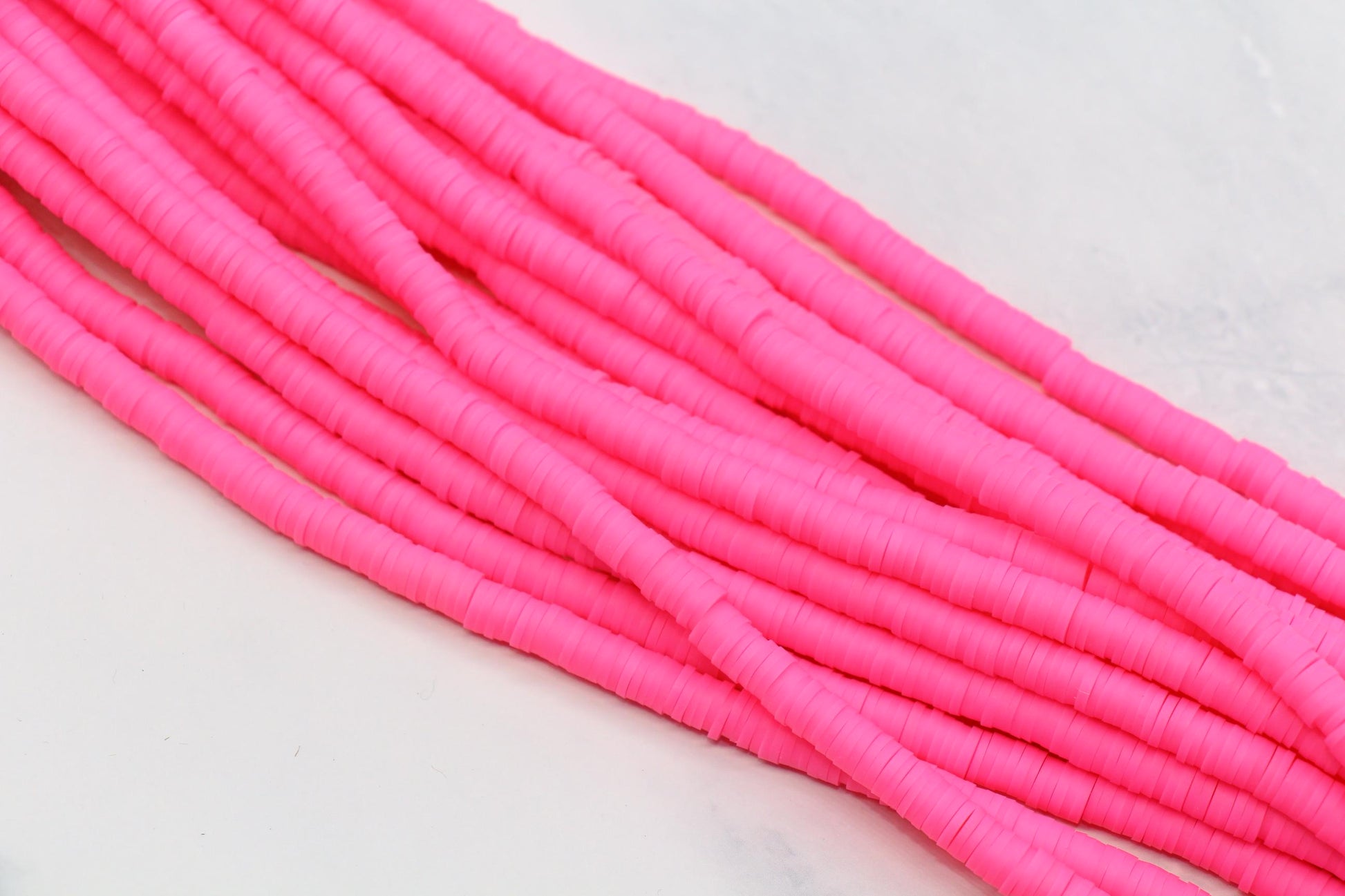 6mm Bright Pink Heishi Beads, Polymer Clay Disc Beads for Jewelry Making #400