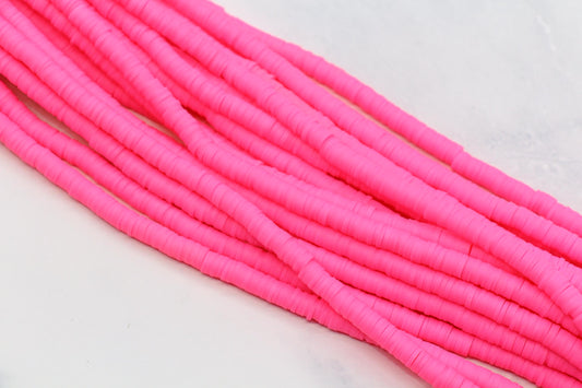 6mm Bright Pink Heishi Beads, Polymer Clay Disc Beads for Jewelry Making #400