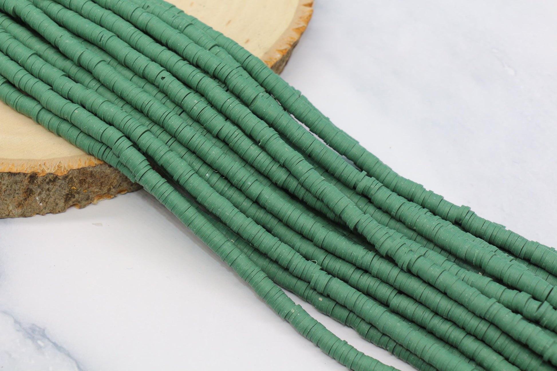 6mm Sage Green Heishi Beads, Polymer Clay Disc Beads for Jewelry Making #544