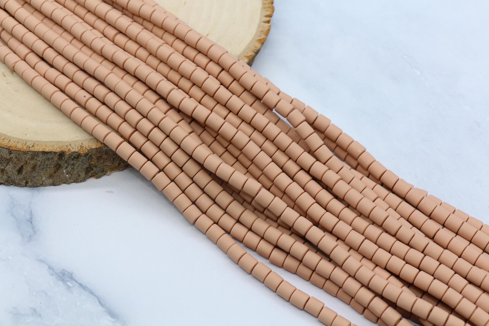 6mm Nude Beige Heishi Beads, Polymer Clay Wide Column Beads for Jewelry Making #228