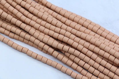 6mm Nude Beige Heishi Beads, Polymer Clay Wide Column Beads for Jewelry Making #228