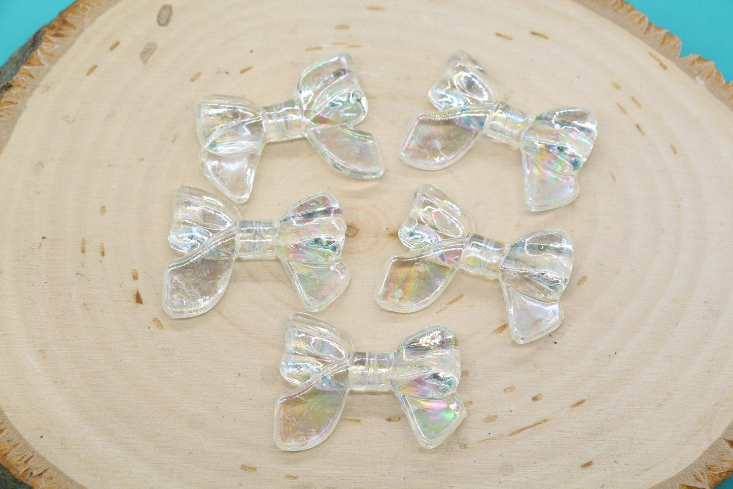 Iridescent Bow Beads, AB Rainbow Translucent Craft Beads #644