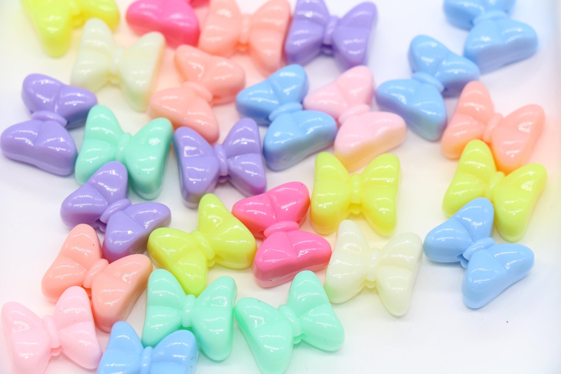 Pastel Bow Beads, Butterfly Bow Shape Plastic Beads #1628