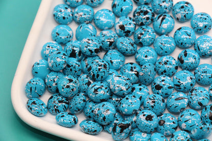 Turquoise Speckled Round Beads, Paint Splatter Plastic Beads #2032