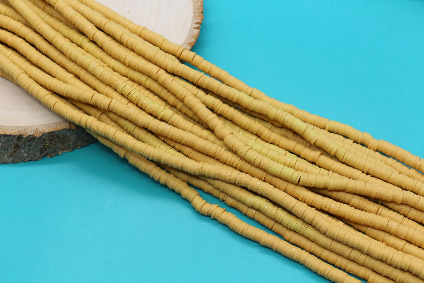 6mm Mustard Yellow Heishi Beads, Polymer Clay Disc Beads #150