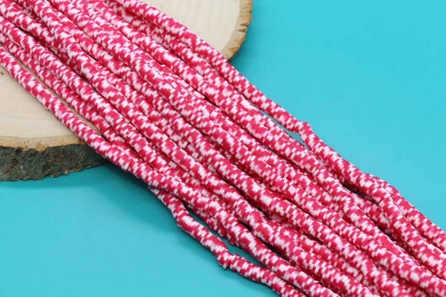 6mm Pink & White Striped Heishi Beads, Polymer Clay Beads for DIY Jewelry #673