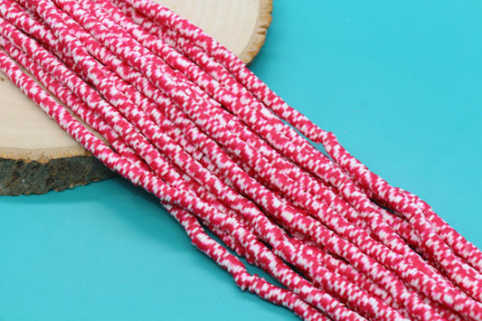 6mm Pink & White Striped Heishi Beads, Polymer Clay Beads for DIY Jewelry #673