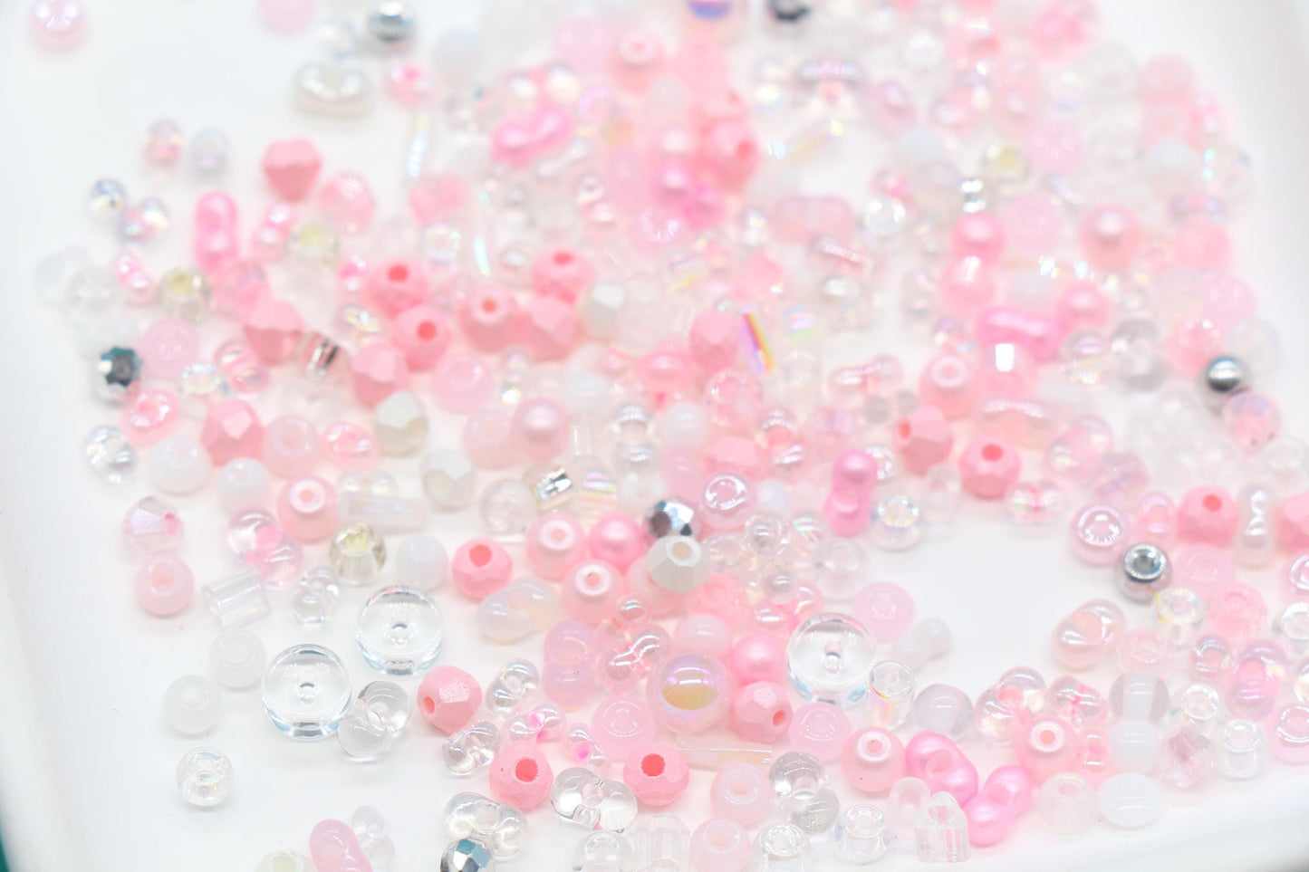 Pink & Clear Glass Beads Mix, 4mm Assorted Glass Beads for DIY Jewelry #1134