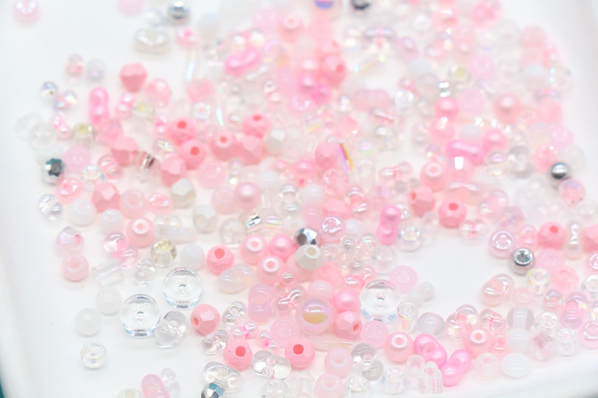 Pink & Clear Glass Beads Mix, 4mm Assorted Glass Beads for DIY Jewelry #1134