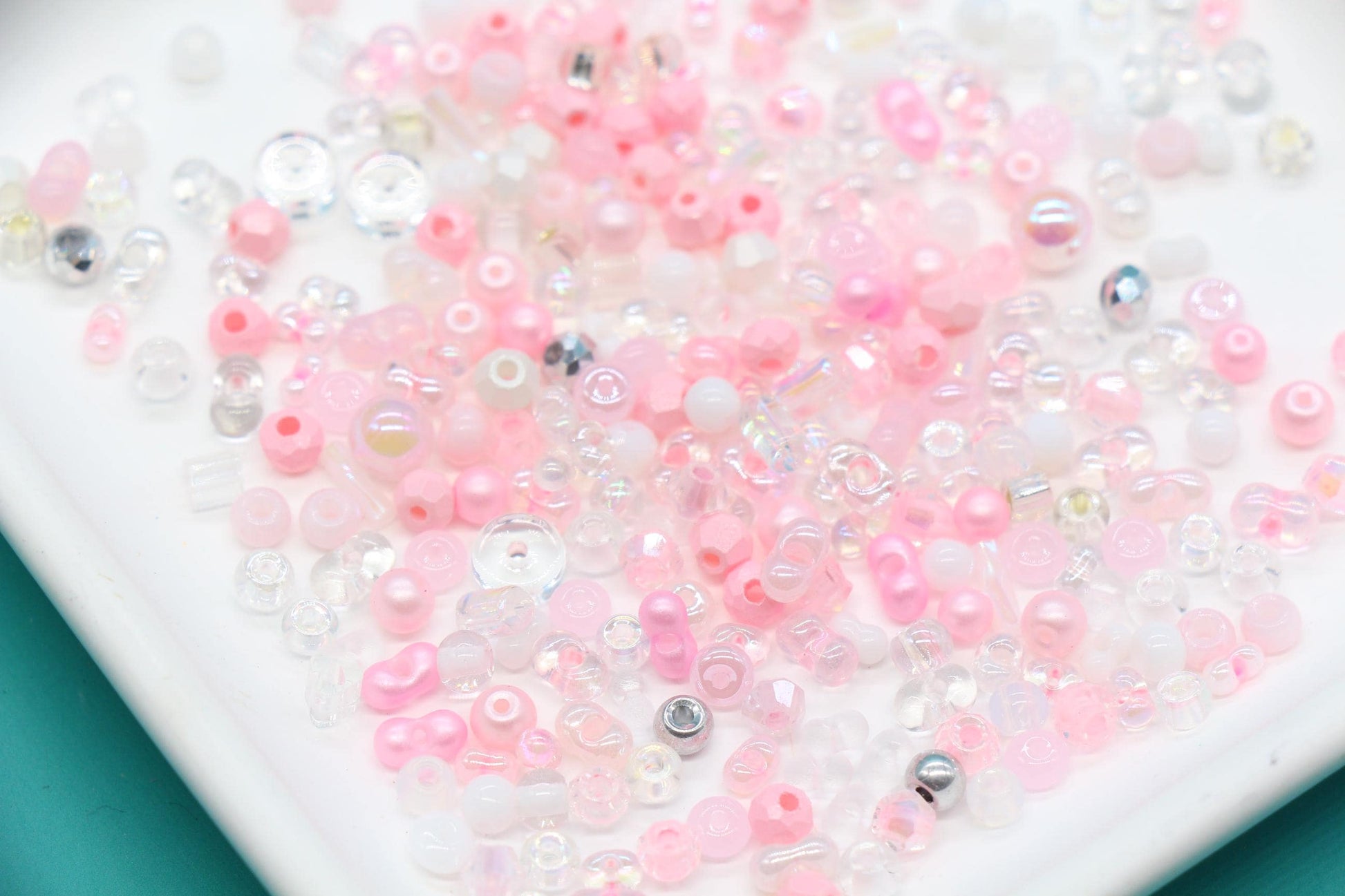 Pink & Clear Glass Beads Mix, 4mm Assorted Glass Beads for DIY Jewelry #1134