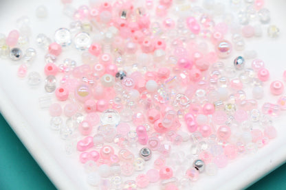 Pink & Clear Glass Beads Mix, 4mm Assorted Glass Beads for DIY Jewelry #1134