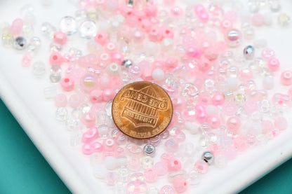 Pink & Clear Glass Beads Mix, 4mm Assorted Glass Beads for DIY Jewelry #1134