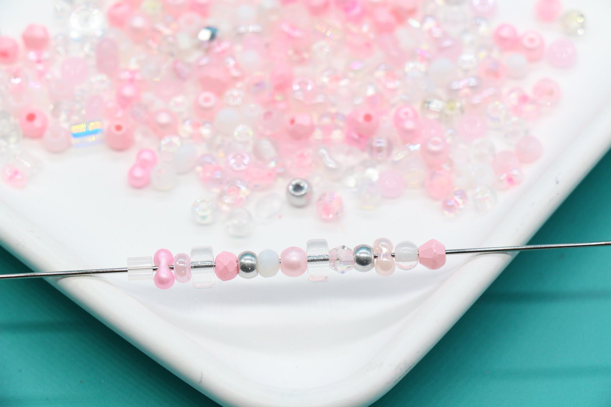 Pink & Clear Glass Beads Mix, 4mm Assorted Glass Beads for DIY Jewelry #1134
