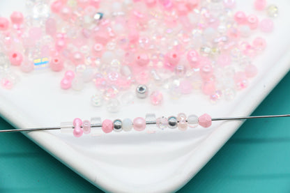 Pink & Clear Glass Beads Mix, 4mm Assorted Glass Beads for DIY Jewelry #1134