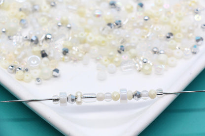 Ivory & White Glass Beads Mix, 4mm Assorted Glass Beads for DIY Jewelry #1135