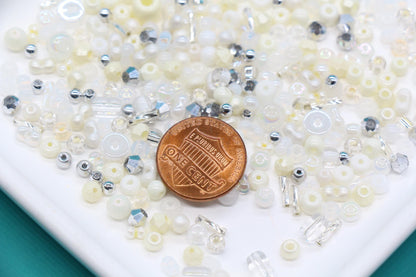 Ivory & White Glass Beads Mix, 4mm Assorted Glass Beads for DIY Jewelry #1135
