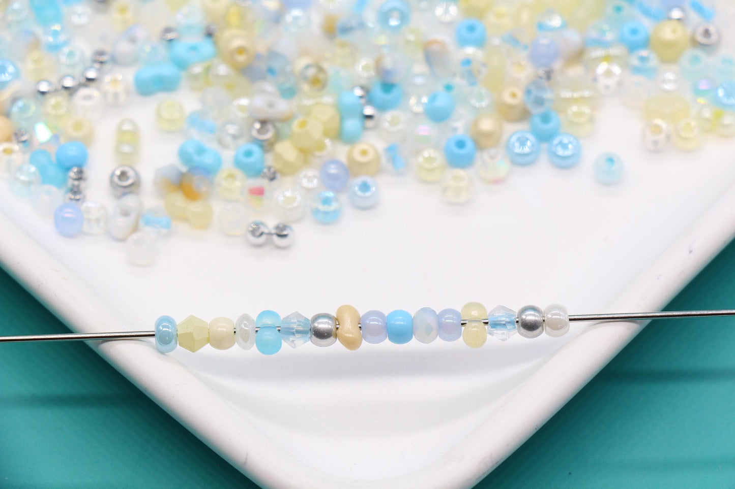 Pastel Blue & Yellow Glass Beads Mix, 4mm Assorted Glass Beads for DIY Jewelry #1137