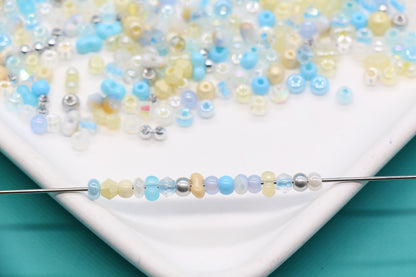 Pastel Blue & Yellow Glass Beads Mix, 4mm Assorted Glass Beads for DIY Jewelry #1137