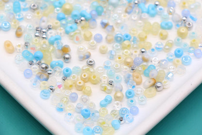 Pastel Blue & Yellow Glass Beads Mix, 4mm Assorted Glass Beads for DIY Jewelry #1137