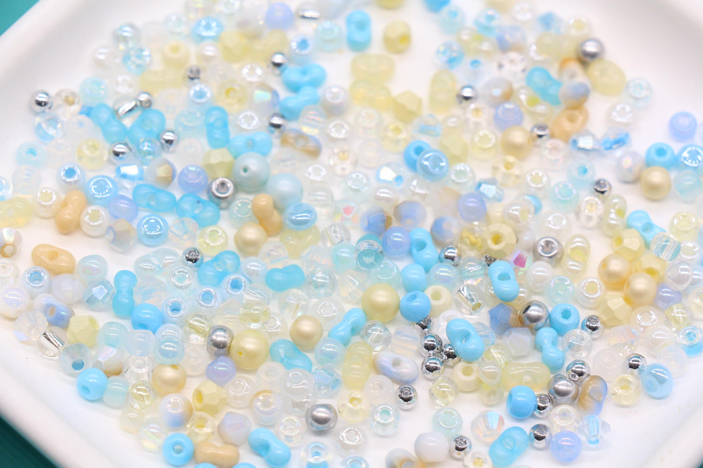 Pastel Blue & Yellow Glass Beads Mix, 4mm Assorted Glass Beads for DIY Jewelry #1137