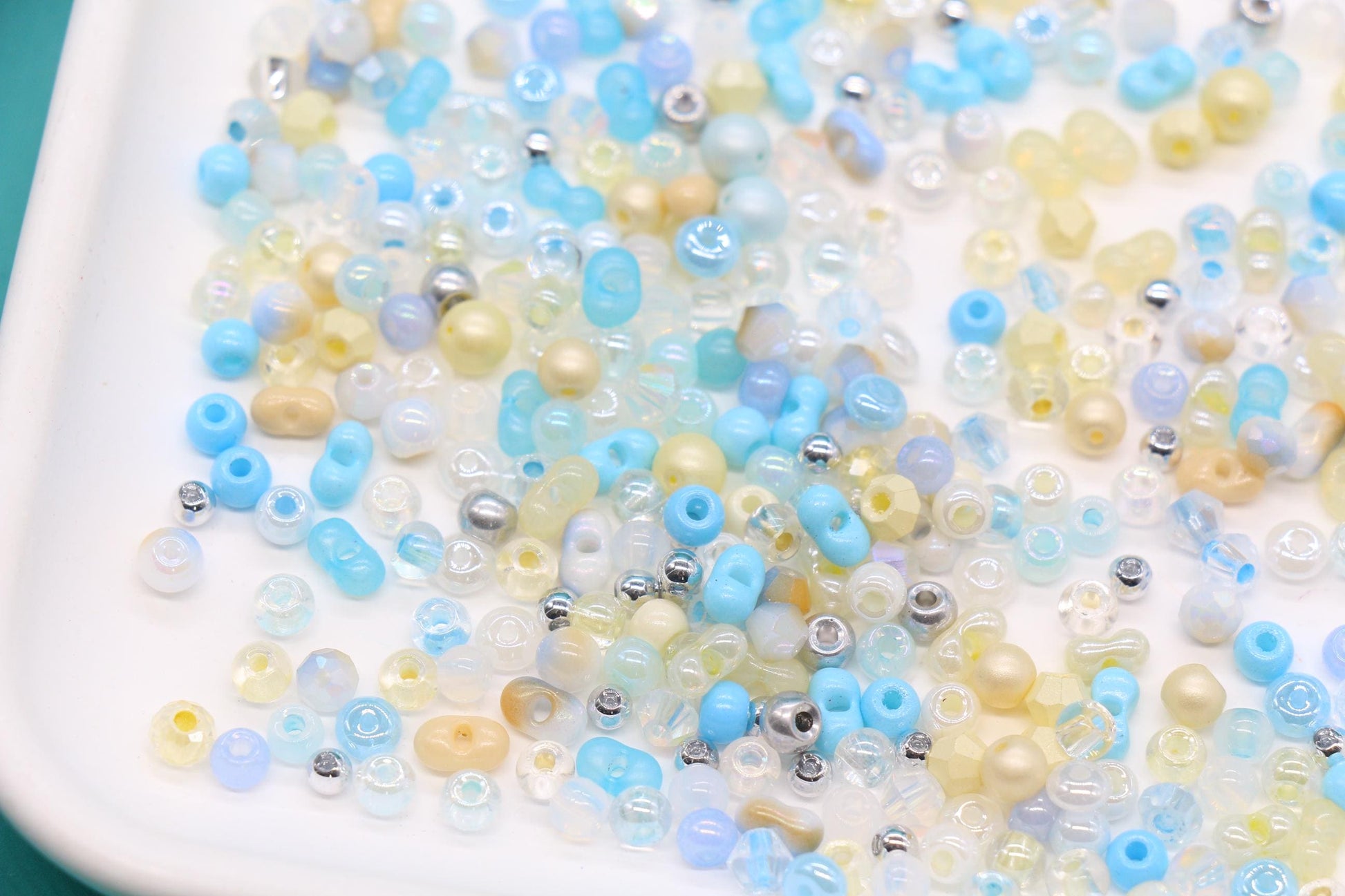 Pastel Blue & Yellow Glass Beads Mix, 4mm Assorted Glass Beads for DIY Jewelry #1137