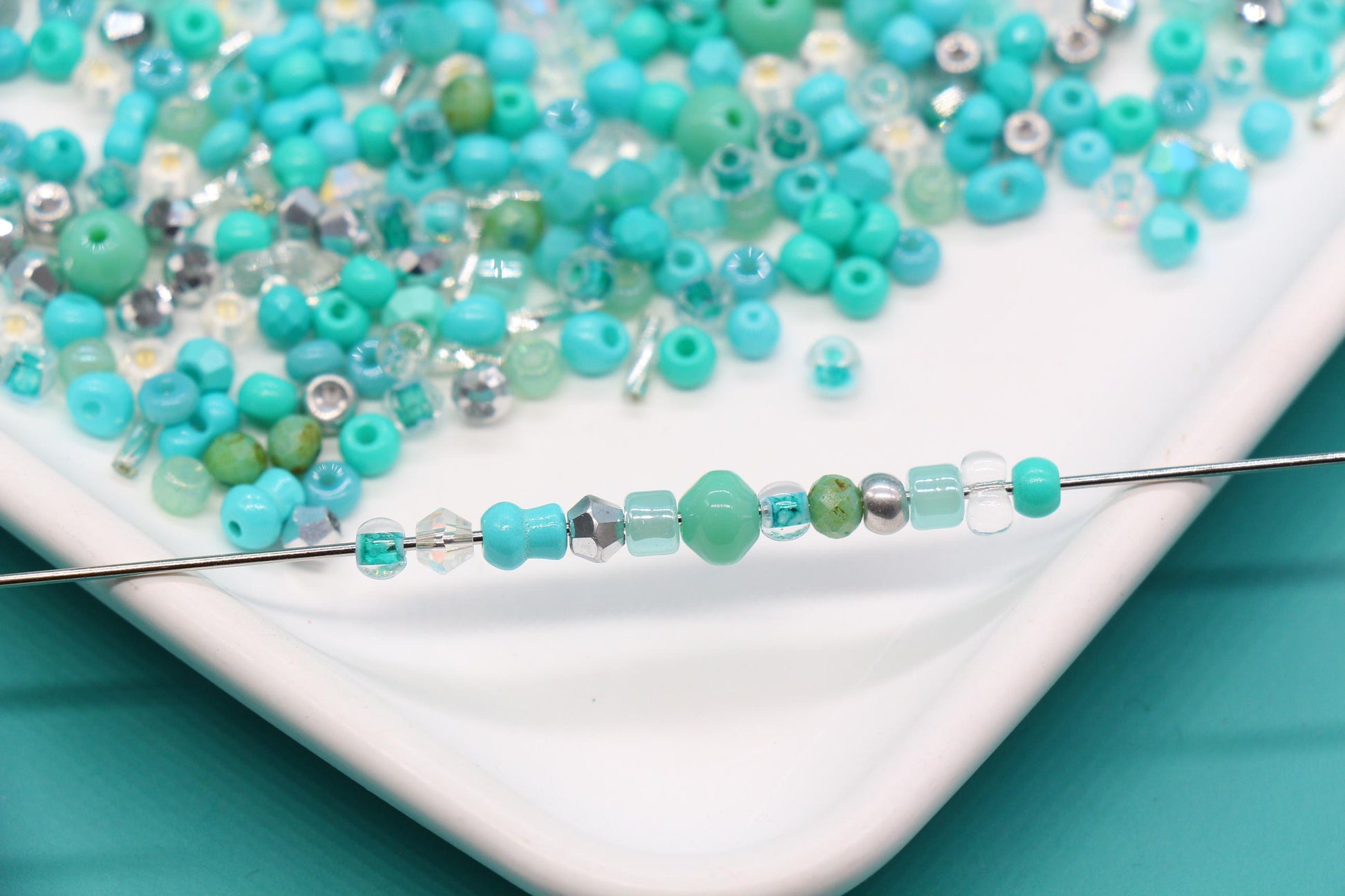 Turquoise & Teal Glass Beads Mix, 4mm Assorted Glass Beads for DIY Jewelry #1138