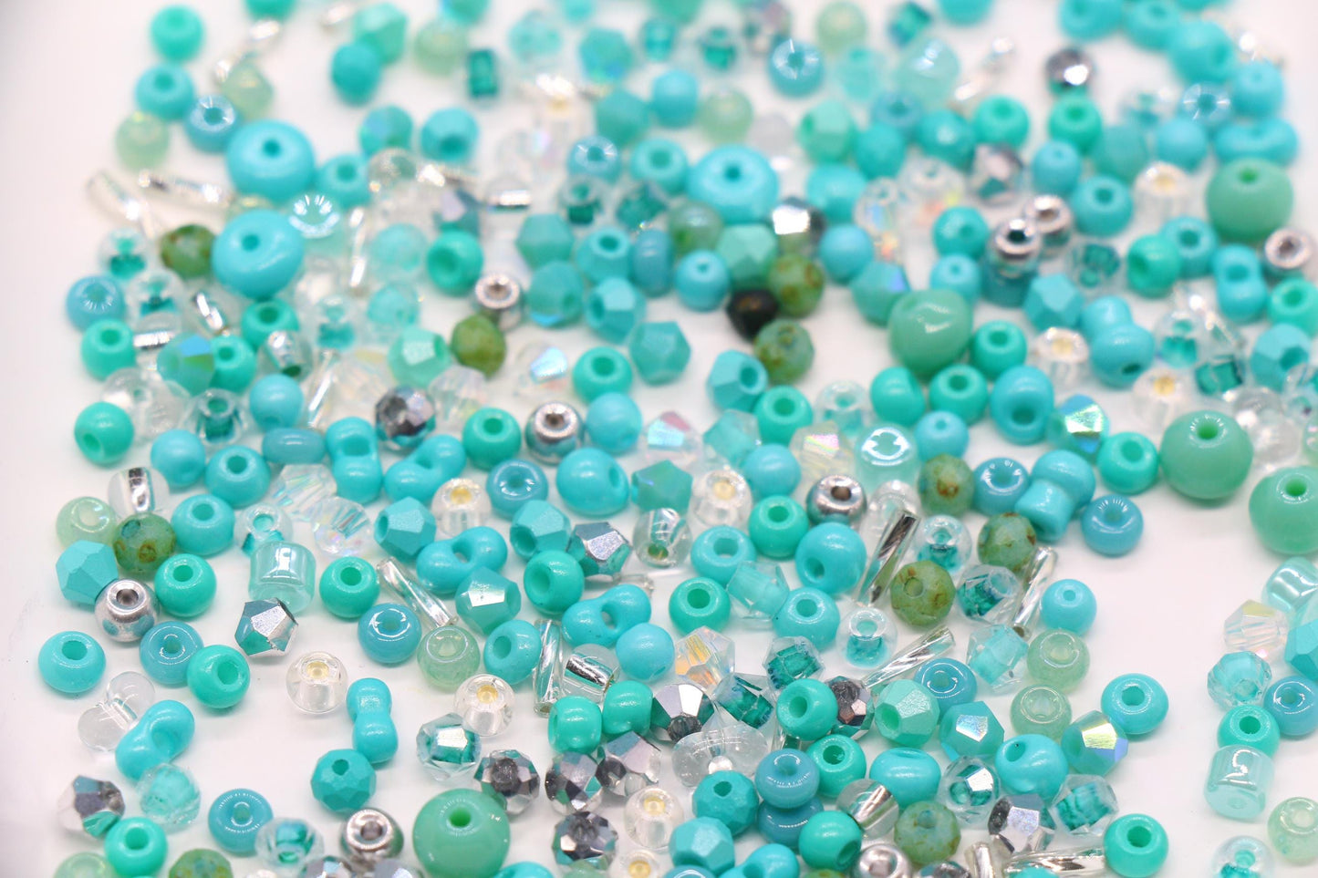 Turquoise & Teal Glass Beads Mix, 4mm Assorted Glass Beads for DIY Jewelry #1138