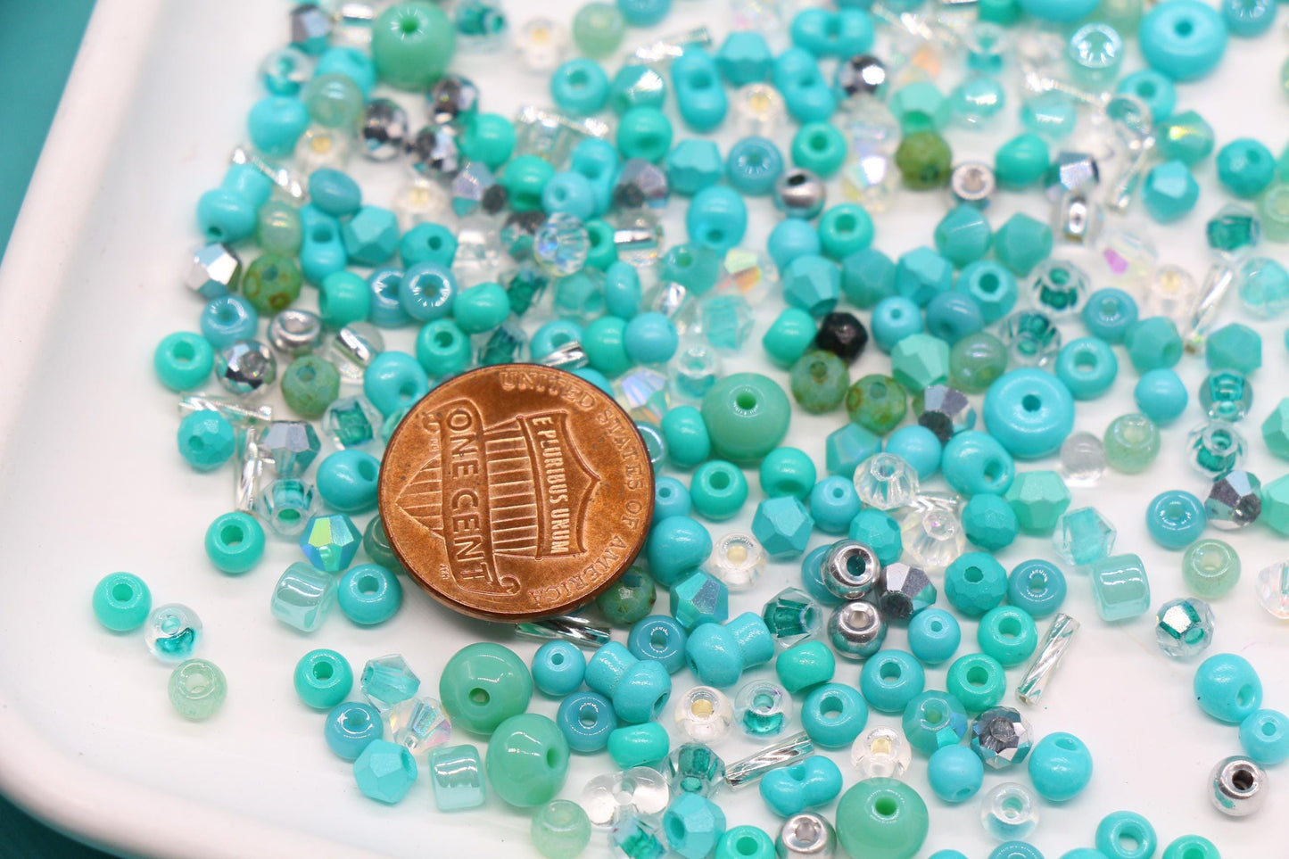Turquoise & Teal Glass Beads Mix, 4mm Assorted Glass Beads for DIY Jewelry #1138