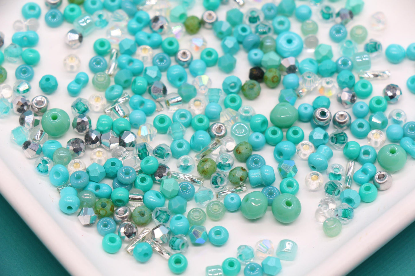 Turquoise & Teal Glass Beads Mix, 4mm Assorted Glass Beads for DIY Jewelry #1138