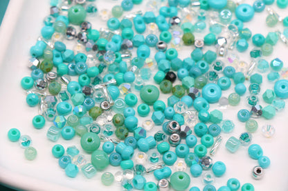 Turquoise & Teal Glass Beads Mix, 4mm Assorted Glass Beads for DIY Jewelry #1138