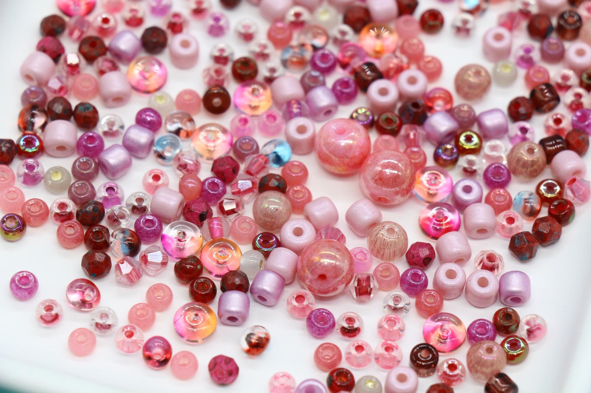 Pink Rose & Berry Glass Beads Mix, 4mm Assorted Glass Beads for DIY Jewelry #1139