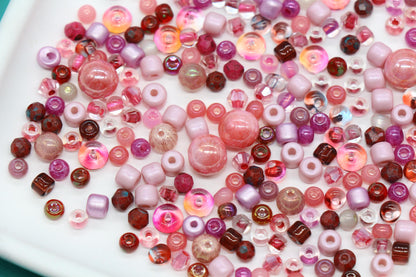 Pink Rose & Berry Glass Beads Mix, 4mm Assorted Glass Beads for DIY Jewelry #1139