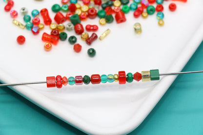 Red Green & Gold Glass Beads Mix, 4mm Assorted Glass Beads for DIY Jewelry #2286
