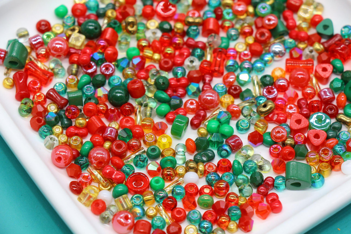 Red Green & Gold Glass Beads Mix, 4mm Assorted Glass Beads for DIY Jewelry #2286
