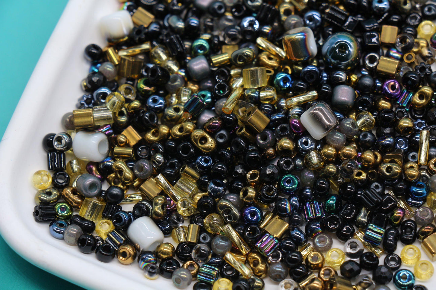 Black & Gold Glass Beads Mix, 4mm Assorted Glass Beads for DIY Jewelry #2287