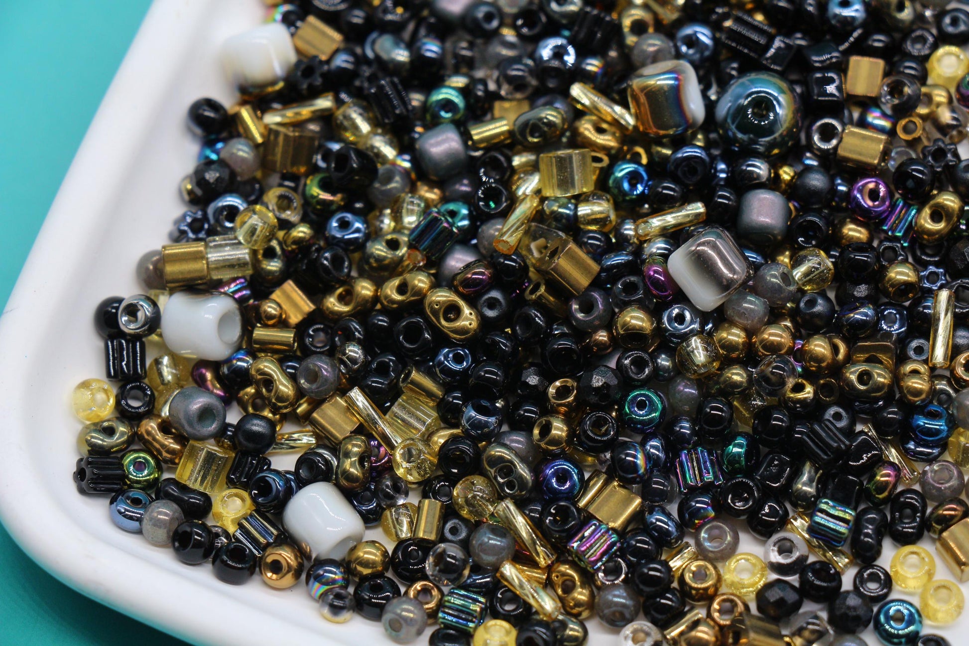 Black & Gold Glass Beads Mix, 4mm Assorted Glass Beads for DIY Jewelry #2287