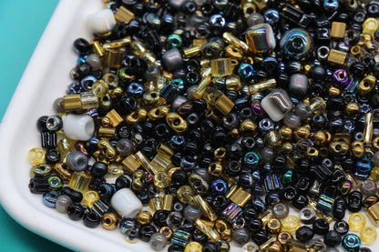 Black & Gold Glass Beads Mix, 4mm Assorted Glass Beads for DIY Jewelry #2287