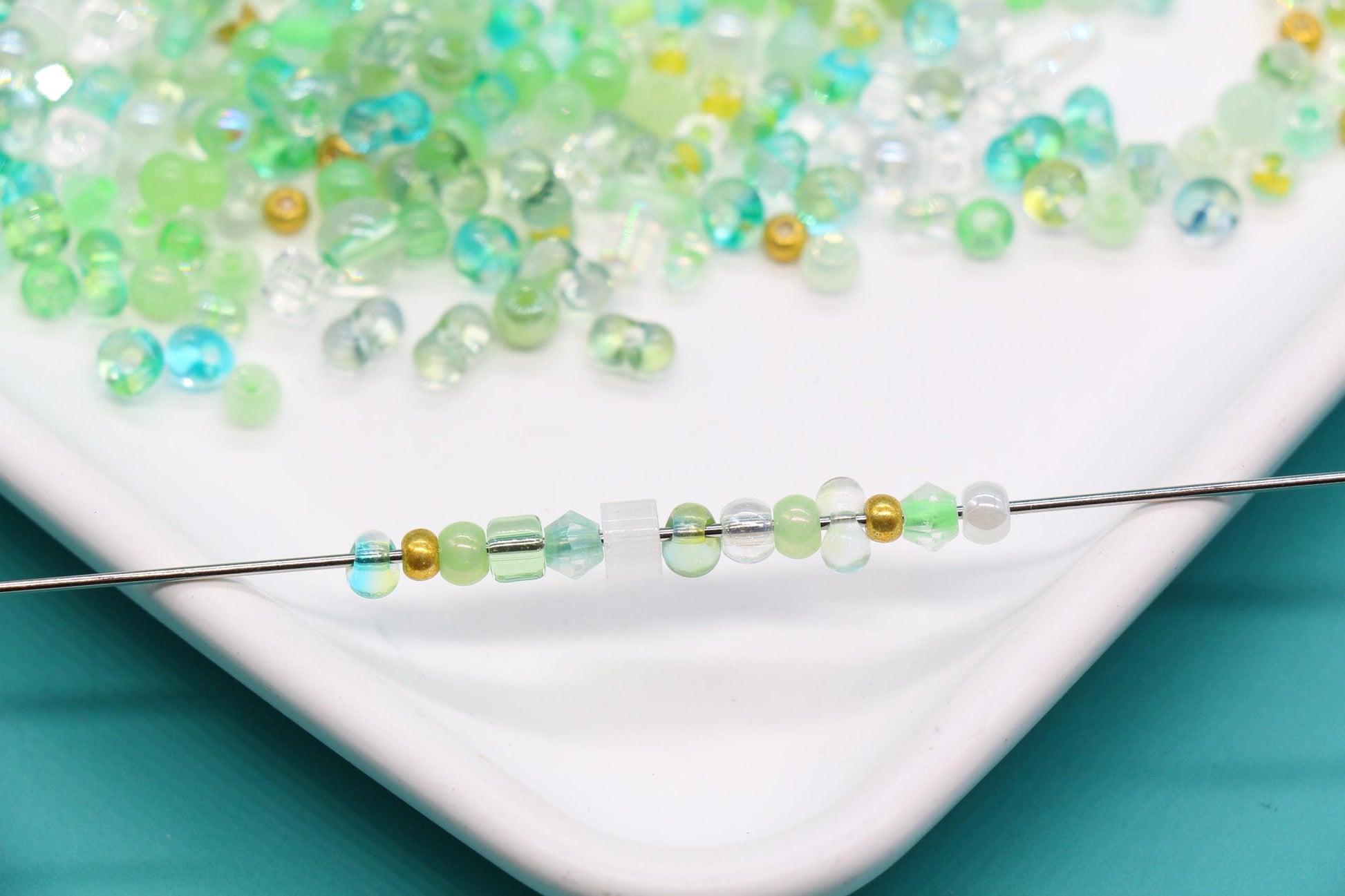 Green & Aqua Glass Beads Mix, 4mm Assorted Glass Beads for DIY Jewelry #2290
