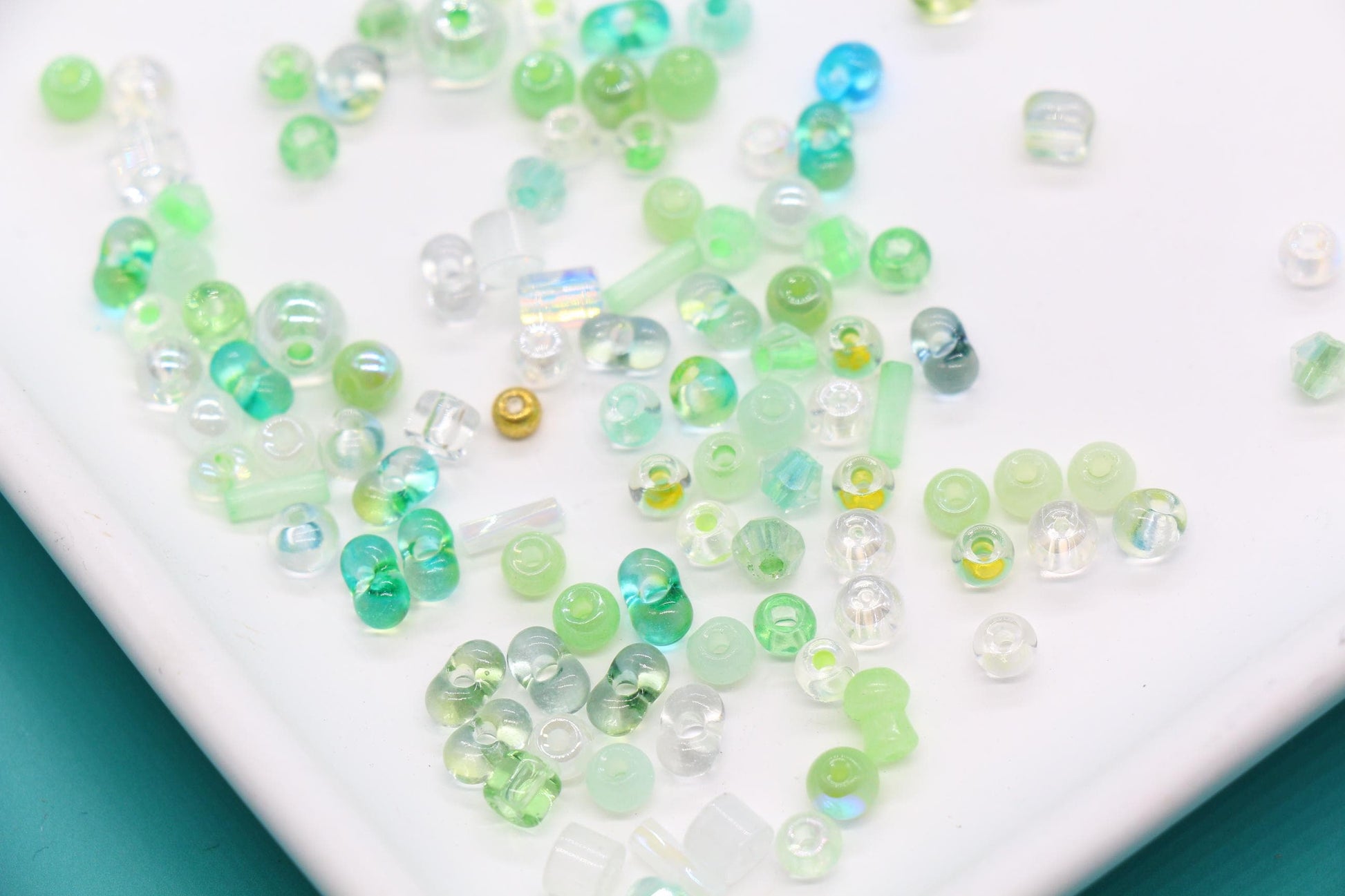 Green & Aqua Glass Beads Mix, 4mm Assorted Glass Beads for DIY Jewelry #2290