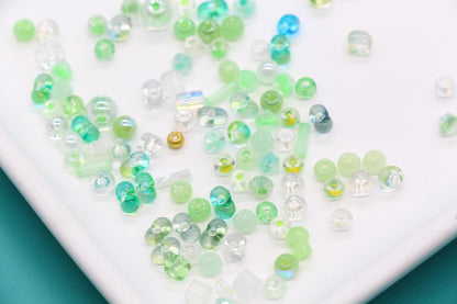Green & Aqua Glass Beads Mix, 4mm Assorted Glass Beads for DIY Jewelry #2290