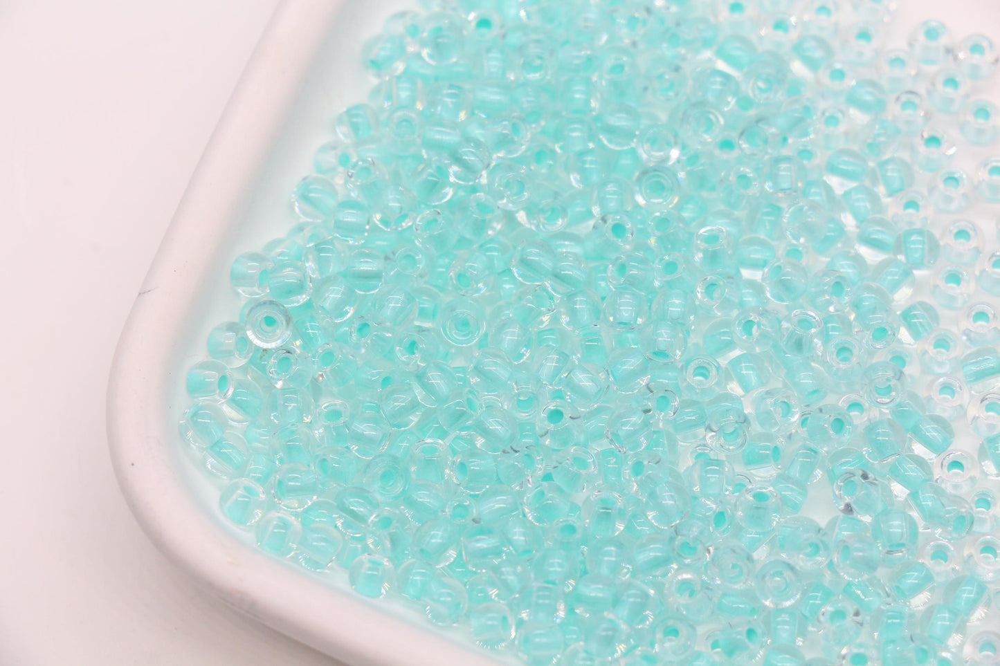 4mm Glow in the dark Glass Beads, Transparent Blue Lined Beads #2498