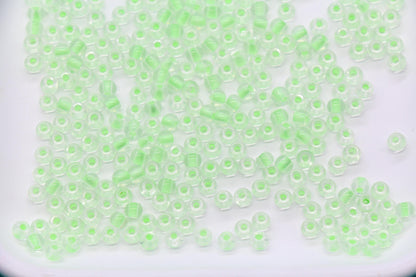 4mm Glow in the dark Glass Beads, Transparent Green Lined Beads #2302