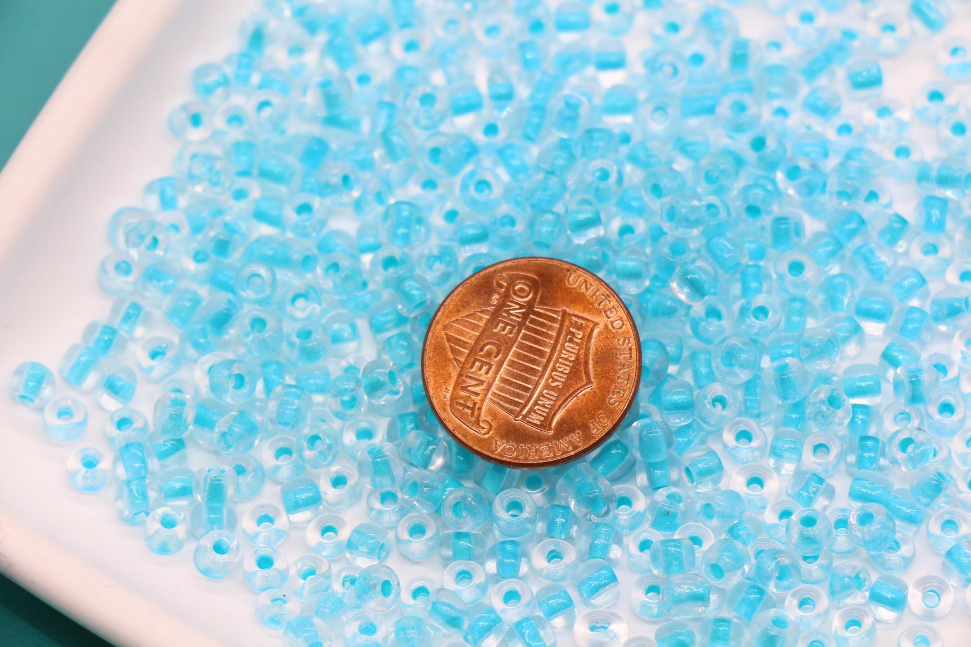 4mm Glow in the dark Glass Beads, Transparent Blue Lined Beads #2300