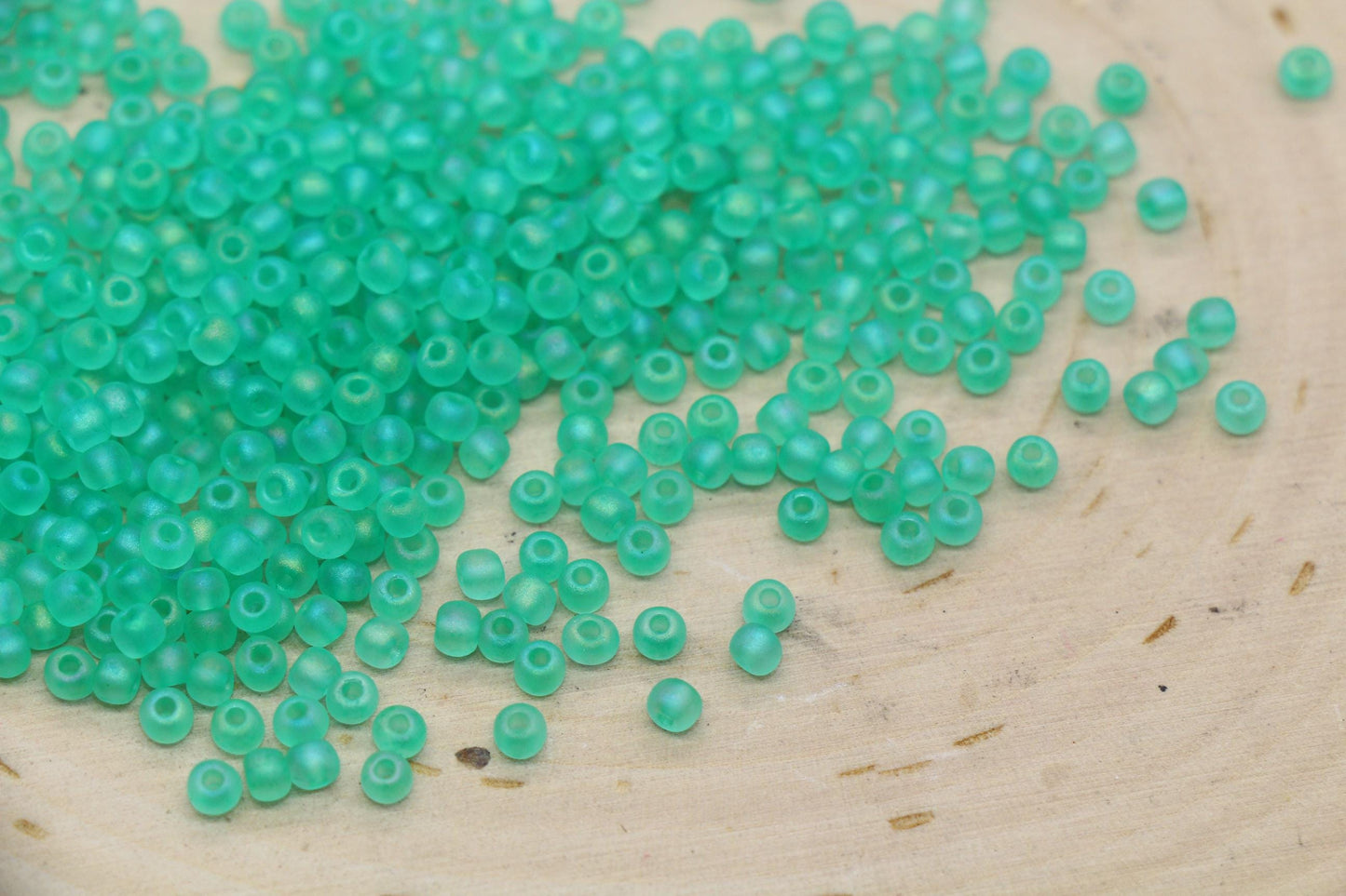 3mm Matte Iridescent Green Glass Beads, Frosted AB Round Beads #1191