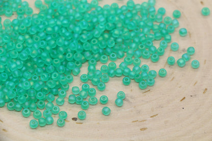 3mm Matte Iridescent Green Glass Beads, Frosted AB Round Beads #1191