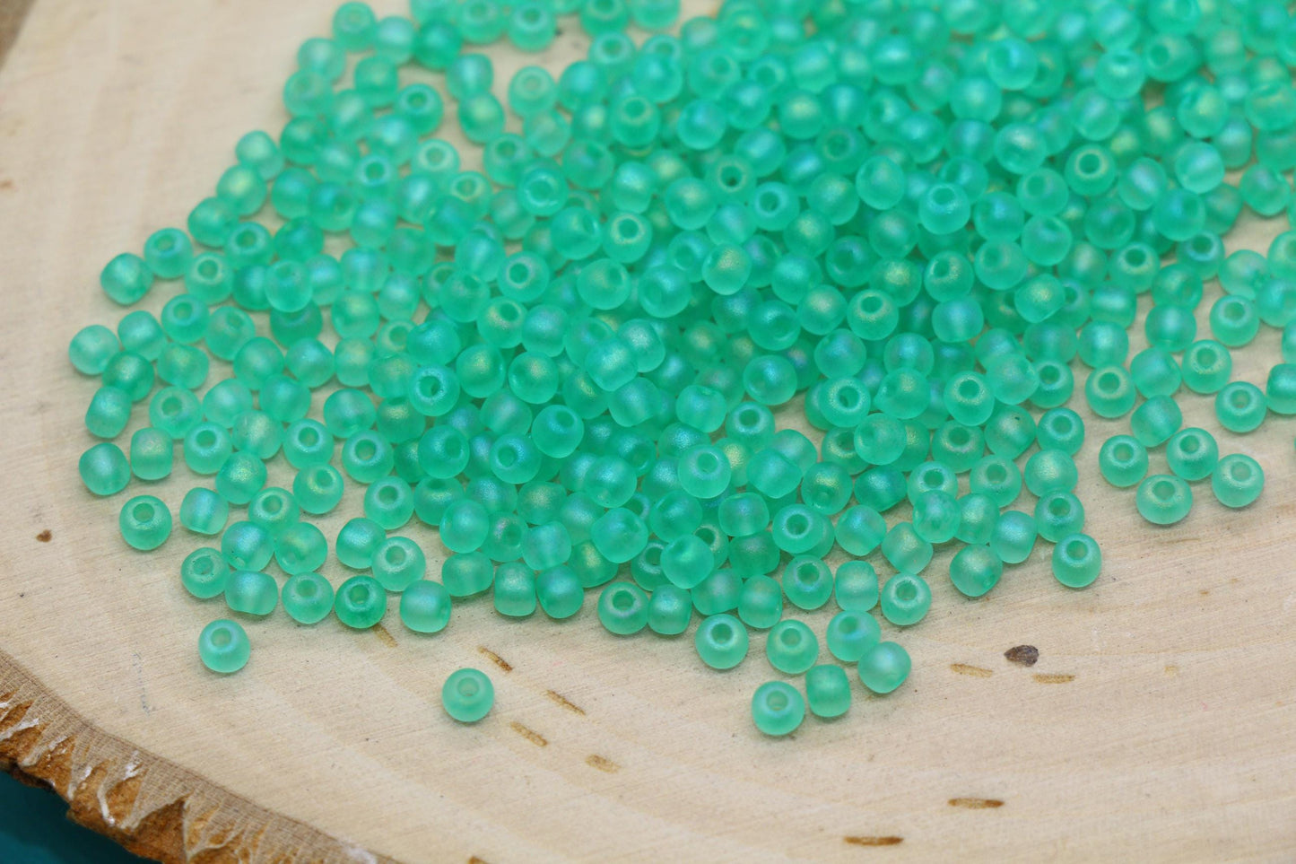 3mm Matte Iridescent Green Glass Beads, Frosted AB Round Beads #1191