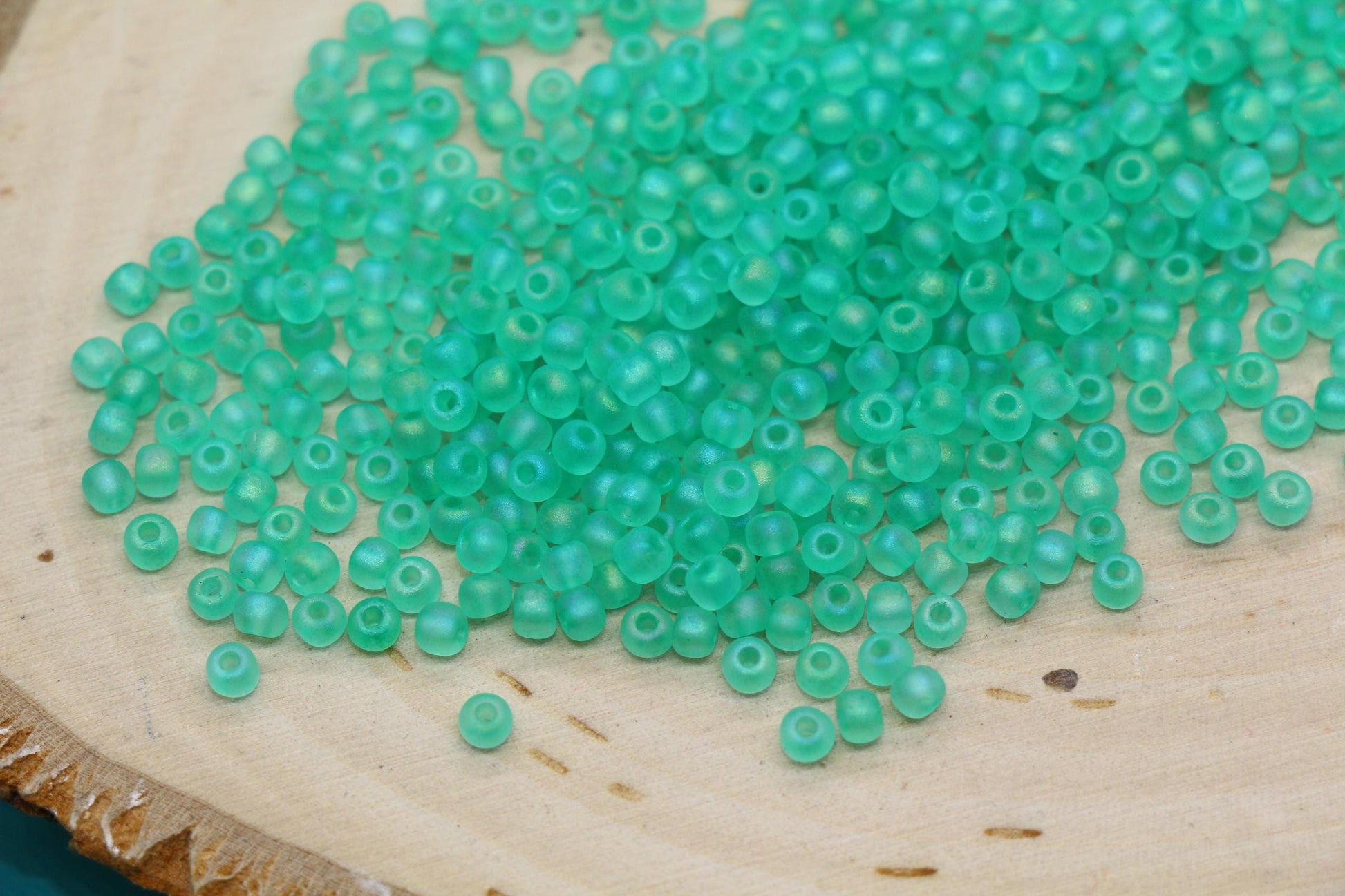 3mm Matte Iridescent Green Glass Beads, Frosted AB Round Beads #1191